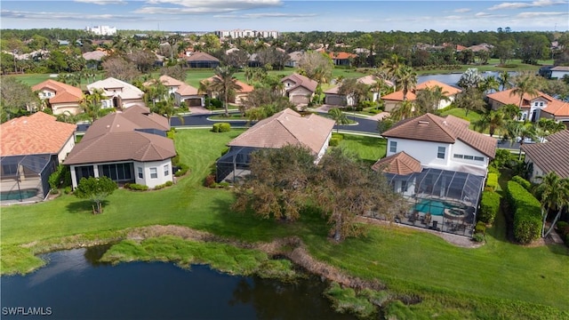 aerial view featuring a water view