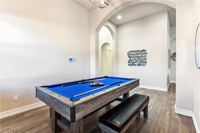 recreation room featuring hardwood / wood-style floors and pool table