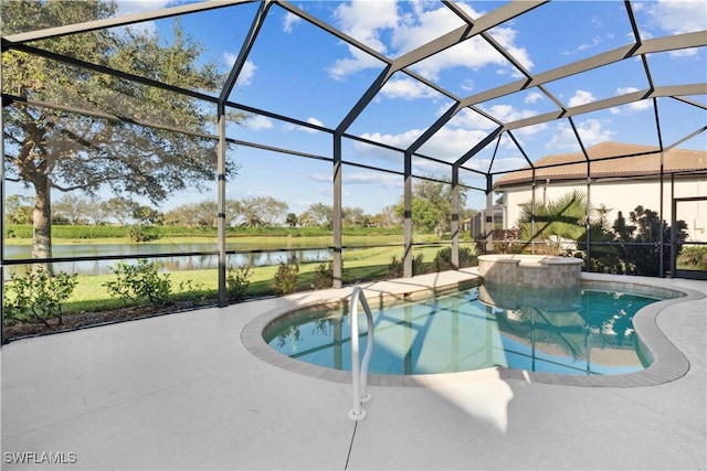 7821 Ashton Rd, Naples, FL 34113 - view of pool with a water view, a patio, a lanai, and a pool with connected hot tub