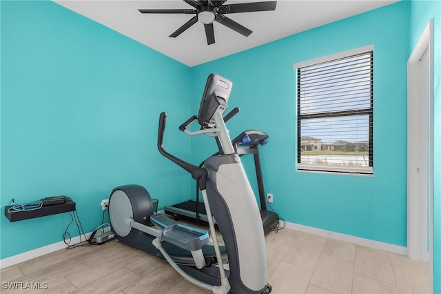 exercise area with ceiling fan