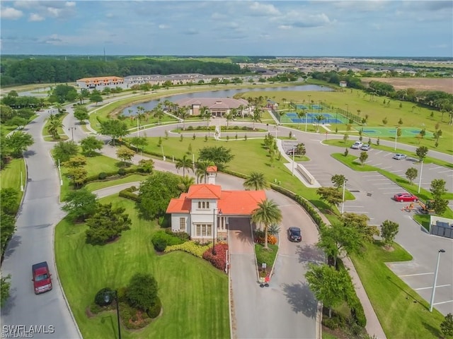 aerial view with a water view