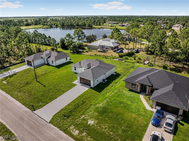 bird's eye view featuring a water view