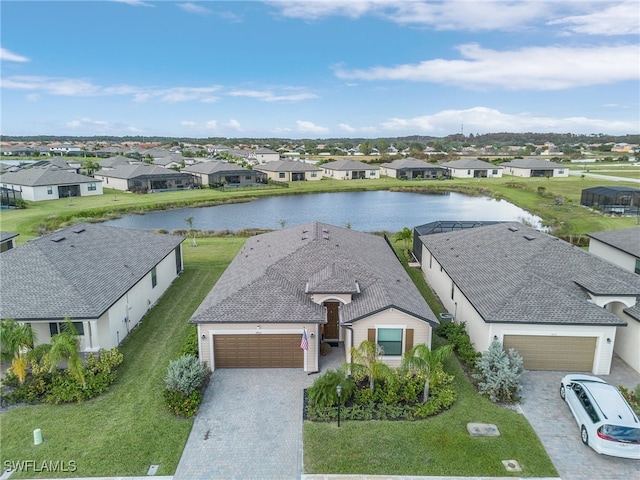 aerial view featuring a water view