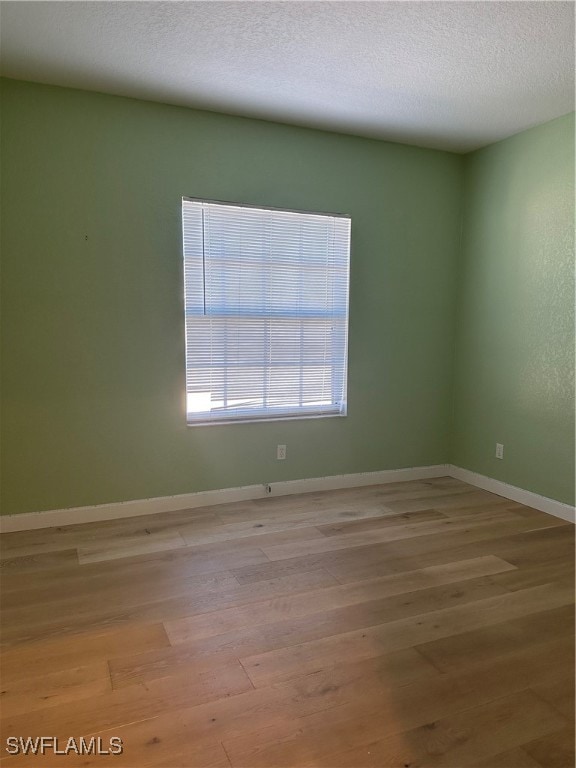 empty room featuring light hardwood / wood-style floors and a textured ceiling