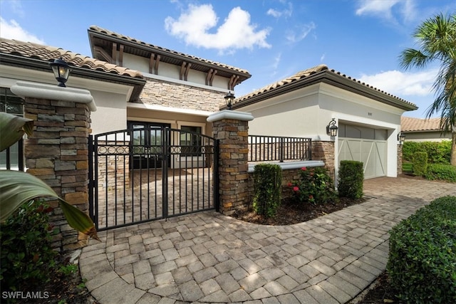 exterior space with a garage