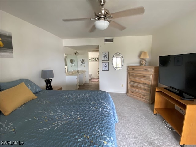 bedroom featuring carpet and ceiling fan