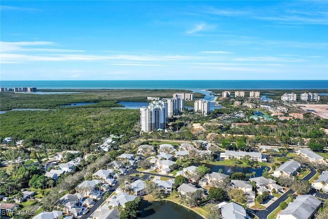 bird's eye view featuring a water view