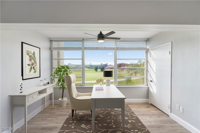 interior space featuring ceiling fan and light hardwood / wood-style flooring