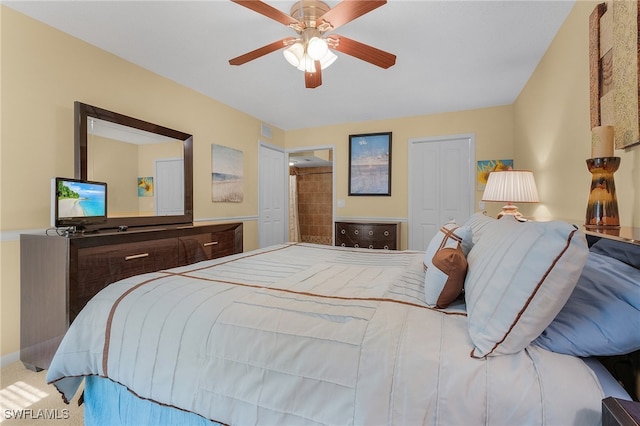 bedroom featuring carpet and ceiling fan