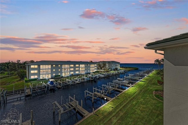 view of water feature with a boat dock