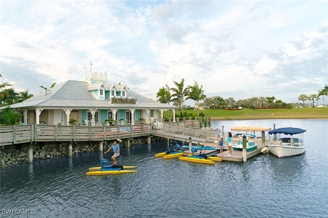 view of dock with a water view