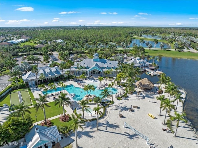 bird's eye view featuring a water view