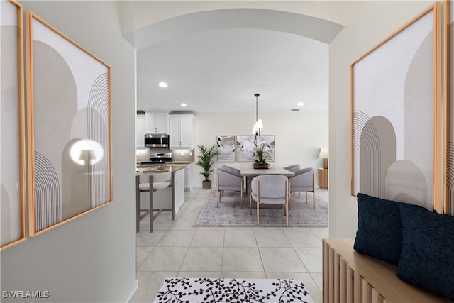 dining room with light tile patterned floors