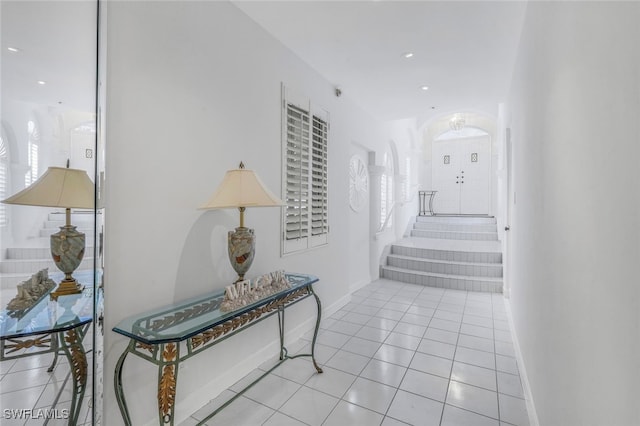 2000 Royal Marco Way Beach Cottage #11, Marco Island, FL 34145 - hallway with tile patterned flooring, baseboards, and recessed lighting