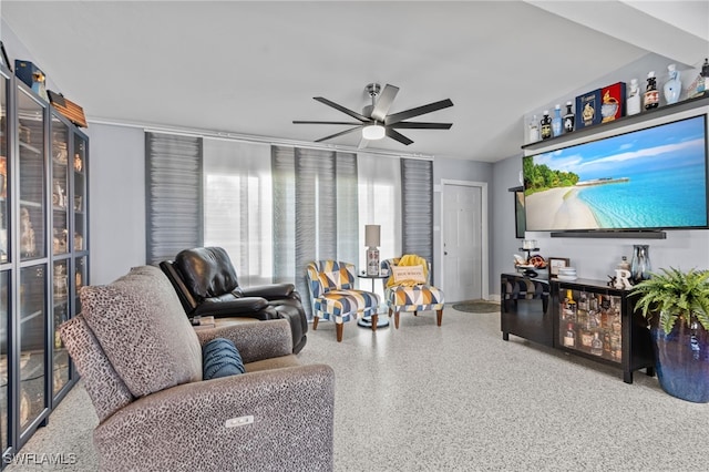 living room with ceiling fan