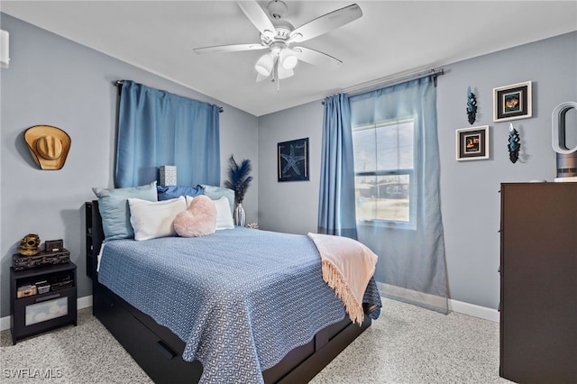 bedroom featuring ceiling fan