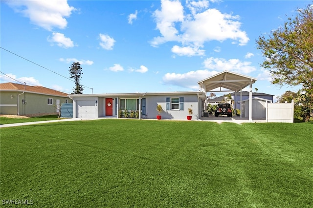 view of front of property featuring a front lawn and a carport