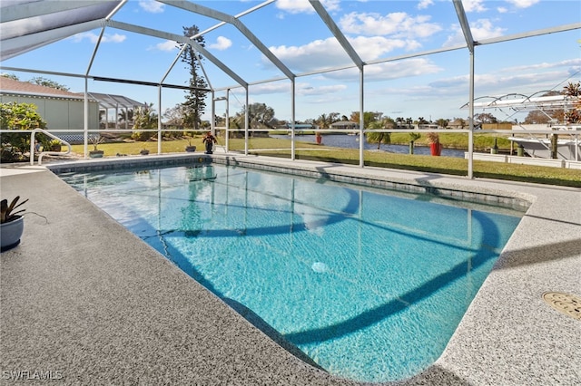 view of pool featuring a lanai