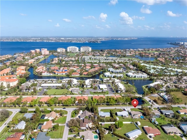 aerial view with a water view