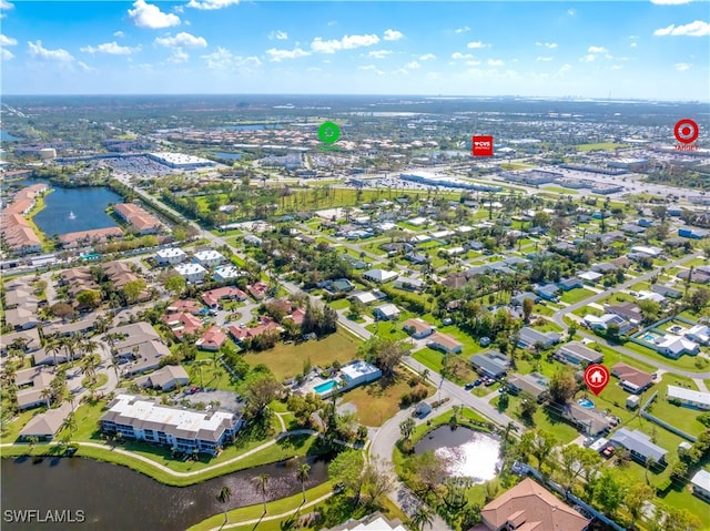 aerial view with a water view