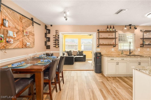 11831 Iona Rd, Fort Myers, FL 33908 - dining space with light wood-style floors, healthy amount of natural light, a textured ceiling, and rail lighting