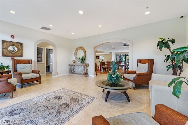 living room with light tile patterned floors