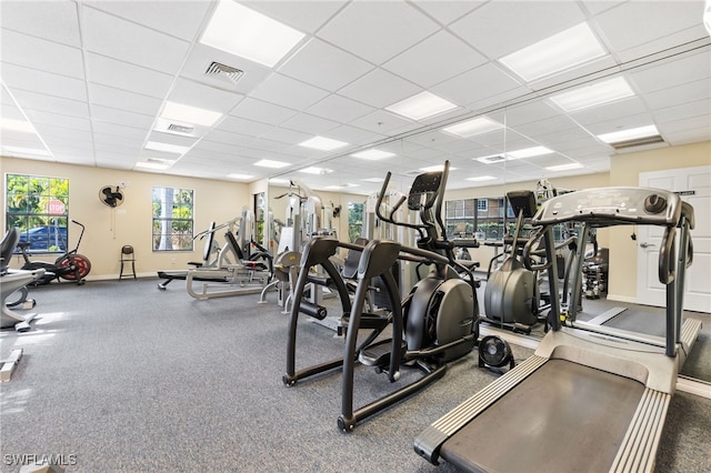 gym with a drop ceiling