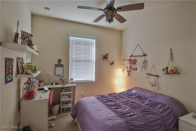 bedroom featuring carpet and ceiling fan