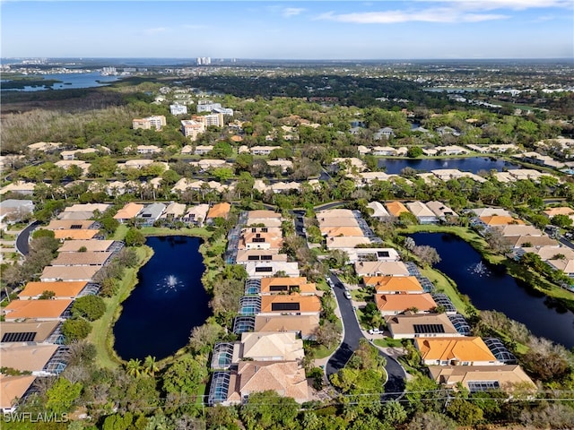 aerial view with a water view