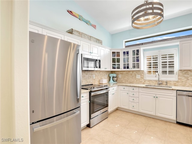 kitchen with decorative backsplash, sink, white cabinetry, and stainless steel appliances