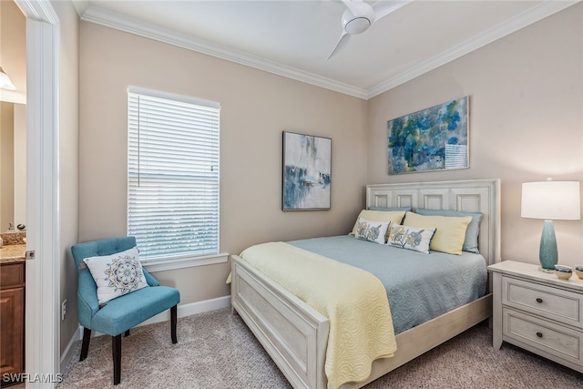 bedroom featuring light colored carpet, multiple windows, and ceiling fan