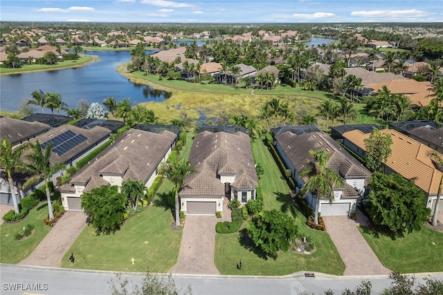 bird's eye view featuring a water view