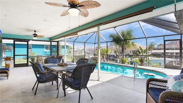 view of swimming pool with ceiling fan