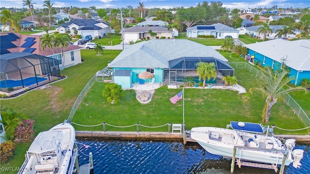 aerial view with a water view