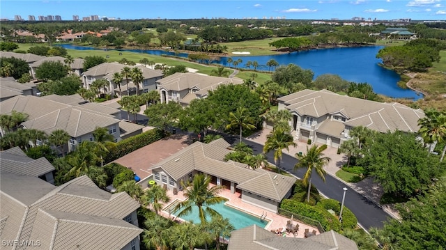 aerial view with a water view