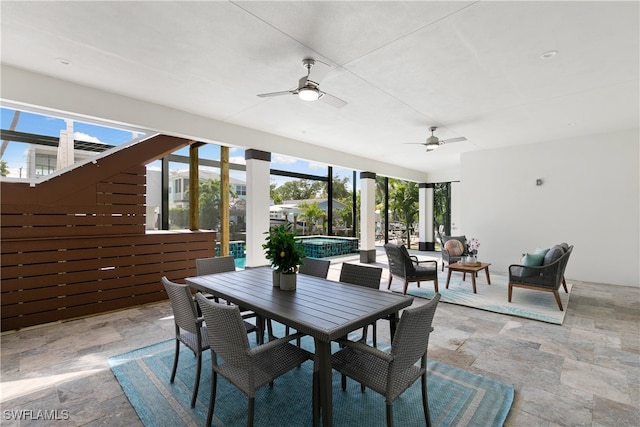 27570 Tarpon Way, Bonita Springs, FL 34134 - view of patio featuring a ceiling fan, outdoor dining space, and a pool with connected hot tub