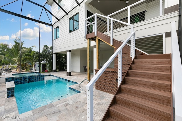 27570 Tarpon Way, Bonita Springs, FL 34134 - view of swimming pool featuring a patio, stairway, and a pool with connected hot tub
