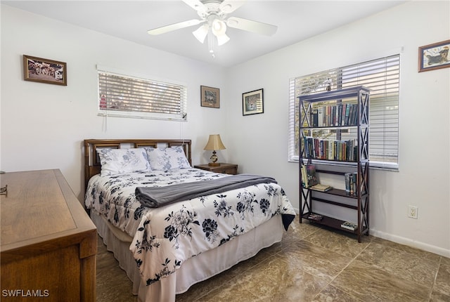 bedroom featuring ceiling fan