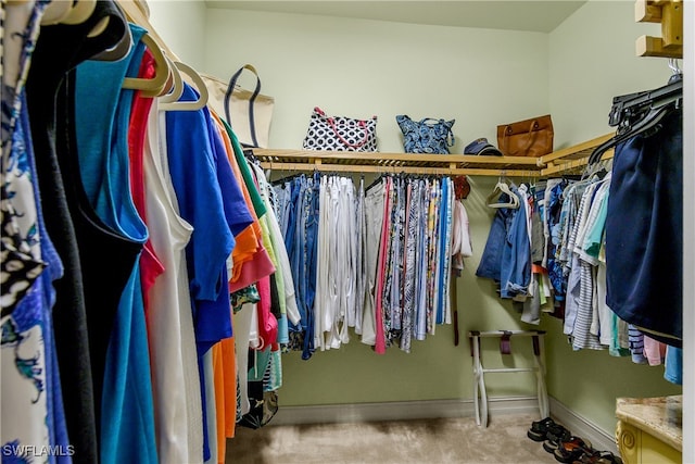 walk in closet featuring carpet floors