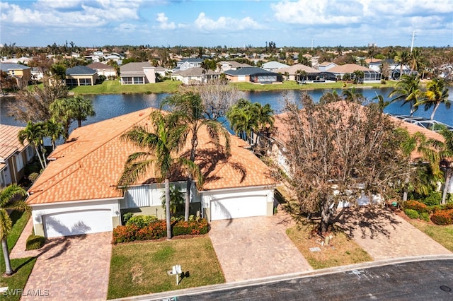 aerial view featuring a water view