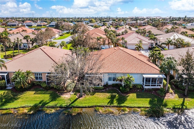 aerial view with a water view