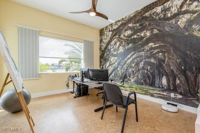 office area featuring ceiling fan