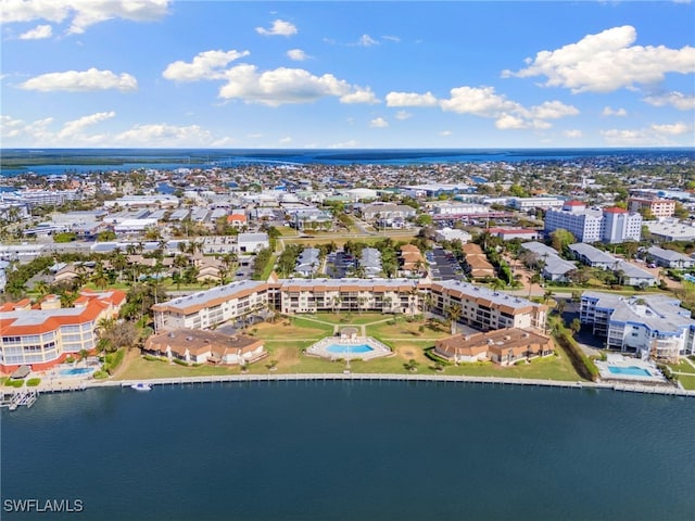 aerial view with a water view