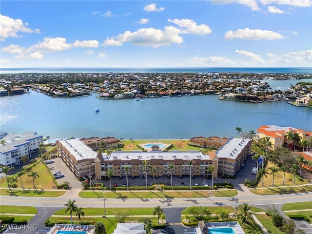 aerial view with a water view