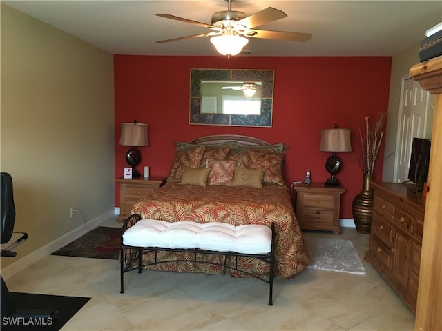 bedroom featuring ceiling fan