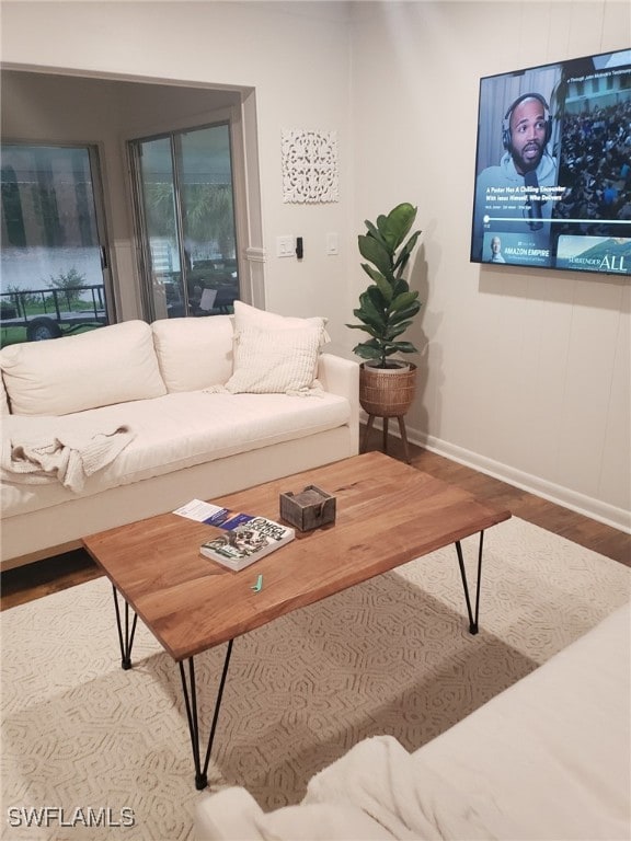 living room with hardwood / wood-style floors