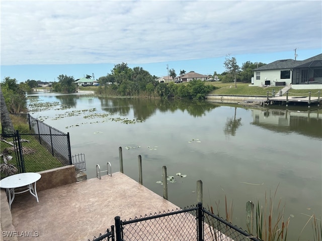 property view of water with a boat dock