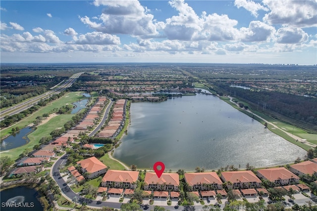 aerial view with a water view