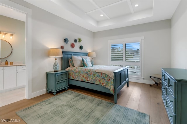 bedroom featuring light hardwood / wood-style floors and connected bathroom