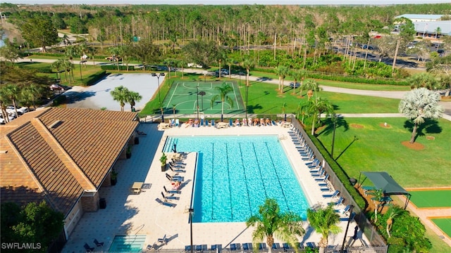 view of swimming pool with a patio area